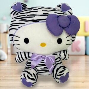 Hello Kitty Sanrio Zebra Cat Purple Bow Plush Stuffed Cuddle Toy Collection